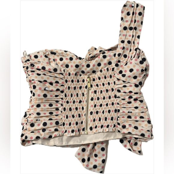 Anthropologie Floral One-Shoulder Blouse - Pink, Black, White - Picture 5 of 7